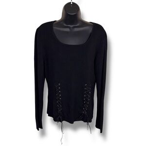 Large Cyrus Black Lace Up Long Sleeve Sweater Top Goth Round Neckline Corset Top